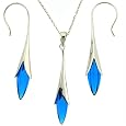 Silver Swarovski Crystal Blue Aquamarine Birthstone Necklace Earrings Jewelry Set in Gift Box Bucasi SALE