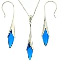 Silver Swarovski Crystal Blue Aquamarine Birthstone Necklace Earrings Jewelry Set in Gift Box Bucasi SALE