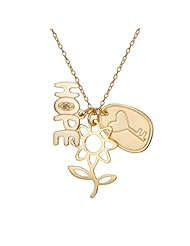 18k Yellow Gold-Plated Sterling Silver Two-Tone "Hope," Flower, and Heart Key Necklace, 18"