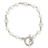 Silver Tone Simulated Pearl with Crystals Toggle Bracelet