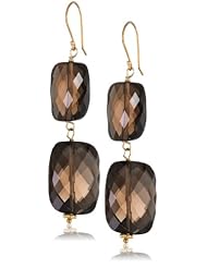 Smokey Quartz Flat Faceted Rectangular with Gold Plated Sterling Silver Drop Earrings