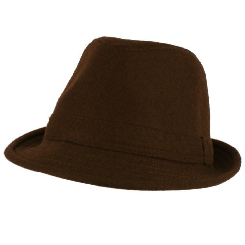 Men's Winter Classic Wool Solid Fedora Trilby Gangster Mob Cap Hat Brown L/XL