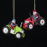 Pack of 8 Glass Blown Santas Driving Tractors Christmas Ornaments 2.5