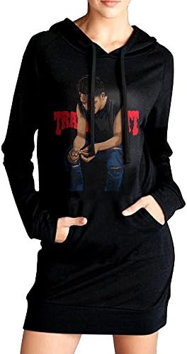 Womens Travis Scott Hoodie Black Long Sleeve Sweatshirt Dress With Pocket Large