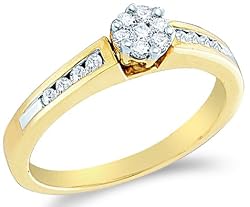 Size - 9 - 10k Yellow Gold Diamond Engagement Invisible Set Solitaire Style Center Setting Flower Shape Center with Side Stones Round Brilliant Cut Diamond Ring 5mm (1/4 cttw, H Color, I1 Clarity)