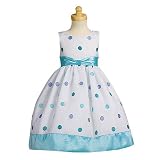 Lito Toddler Little Girls White Blue Polka Dot Easter Dress 2T-12