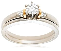 14k Two-Tone Gold Round-Cut Diamond Bridal Set (1/4 ct Center, 1/3 cttw, I Color, I2 Clarity)