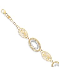 14k Two-tone Textured & Polished Bracelet Length 8"