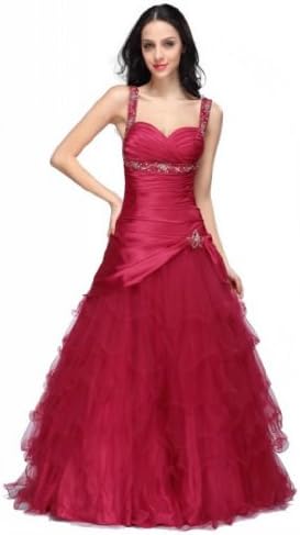 Joydress Women's Gauze Layers Princess Sweetheart Floor-length Dress Burgundy US4