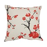 Pillow Perfect Flowering Branch Decorative Square Toss Pillow, 16-1/2-Inch, Beige/Red