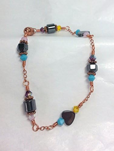 Link Bracelet, Hematite, Swarovski Crystal, Copper