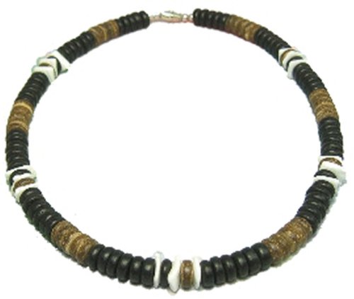 Native Treasure Puka Shell Necklace Black Brown Coco Beads 3 White Puka Chips - 18