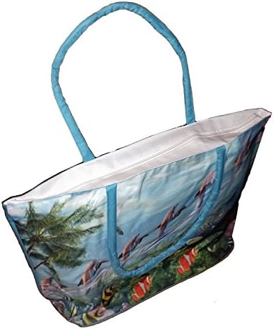 X-Large "Dolphin Dance" Print Beach Bag Tote - 21" Wide By 14" Tall By 7" Deep