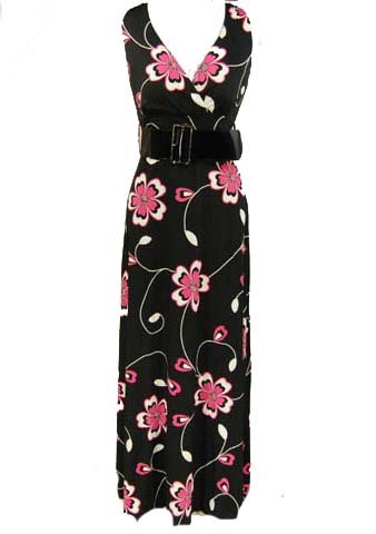 INC International Concepts Belted Floral Print Maxi Dress Rollercoaster L