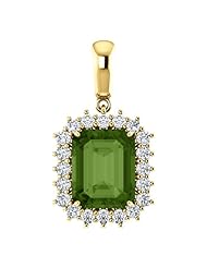 18K Yellow Gold 10.00x8.00mm Emerald Cut Green Tourmaline and Diamond Pendant -- LIFETIME WARRANTY