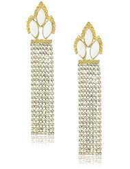 Yochi White Navett Cascade and Rhinestone Earrings