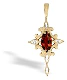14K Yellow Gold Genuine Marquise Garnet and Diamond Cross Pendant