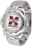 Mississippi State Bulldogs Suntime Mens Sports Watch w/ Steel Band - NCAA College Athletics