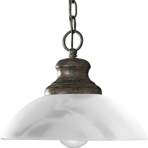 Progress Lighting P5014-57 1-Light Faux Tiffany Art Glass Mini-Pendant, Copper Verde