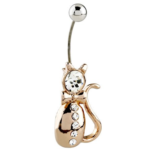 Golden Cat Button Navel Body Jewelry Animal Dangle Belly Ring