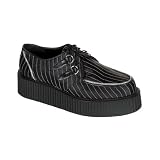 CREEPER-401, Men's 2 Black Leather Zipper Trimmed Pinstrip Platform Creepers Shoe by Demonia