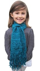 Handmade Lightweight Scarf - Ocean Teal Blue (100% Hand-knitted with Hand-crocheted Flower)