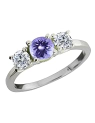 1.00 Ct Round Blue Tanzanite G/H Diamond 18K White Gold Ring