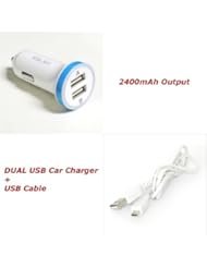 For HP TouchPad FB454UT#ABA FB356UT#AB Tablet 2.4A White Dual USB Car Charger w/ USB Cable