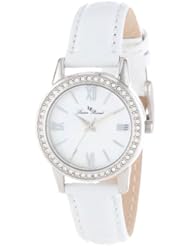 Lucien Piccard Womens LP-12006-02MOP-WHT Veleta White Mother-Of-Pearl Dial Swarovski Crystal Accents White Leather Watch