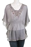DV & DN Fiesta Floral Embroidered Boho Bat Wing Sleeve Cover Up Blouse Top Gray