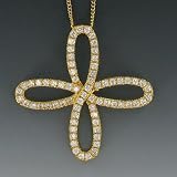 24K Gold/Sterling Silver Crystal Bow Cross with Set Cubic Zirconia Stones Christian Jewelry Cross Jewelry Gift BoxedChain Type-Gold Filled Curb Chain w/Chain 18