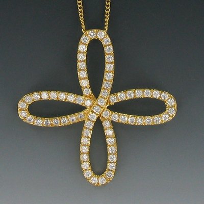 24K Gold/Sterling Silver Crystal Bow Cross with Set Cubic Zirconia Stones Christian Jewelry Cross Jewelry Gift BoxedChain Type-Gold Filled Curb Chain w/Chain 18