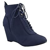 Damen Schuhe Keilstiefeletten Stiefeletten Schnür Stiefel 38 blau