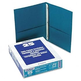 Paper Twin-Pocket Portfolio, Tang Clip, Letter, 1/2 Capacity, Teal, 25/Box