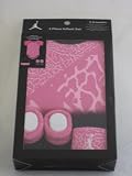 Nike Jordan Infant New Born Baby Boy/Girl 0-6 Months 1 Lap/Shoulder Bosyduits, 1 Pair of Booties and 1 Cap With Jordan Sign Pink/Black 3 PCS Set New (005263)