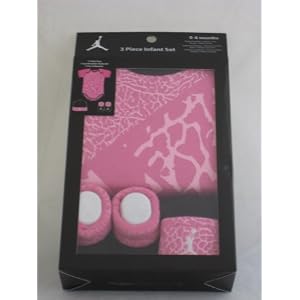 Nike Jordan Infant New Born Baby Boy/Girl 0-6 Months 1 Lap/Shoulder Bosyduits, 1 Pair of Booties and 1 Cap With Jordan Sign Pink/Black 3 PCS Set New (005263)