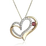 Yellow Gold Plated Sterling Silver Garnet and Diamond Intertwined Heart Pendant, 18