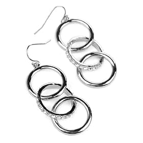 Silver Ring and Rhinestone Dangle Earrings Fashion Jewelry