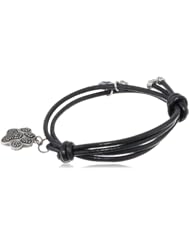 Sterling Silver Diamond Accent Cat and Paw Dangles Black Cord Bracelet, 7.25"