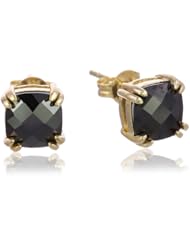 Goldtone Finish Silver Black Cubic Zirconia Square Stud Post Earrings