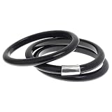 Set of 3 Black Resin Bangle Bracelets - 1 with Sterling Silver Center