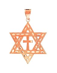 10K Rose Gold Jewish Star of David Cross Pendant 2.2"