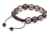 Tibetan Knotted Bracelet - Smokey Quartz w/ Brown String - Bead Size: 10mm, Adjustable Length