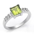 14k White Gold Square Cut Peridot and Diamond Ring