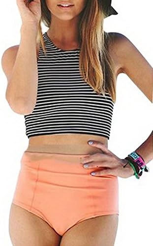 Nogajoe Womens High Waist 2 Piece Bikini Swimsuit Spa Swimwear Orange M