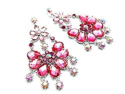 Victorian Dangle Flower Crystal Fashion Earrings Pink