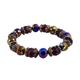 Bracelet - B34 - Metallic Plated Fire Polished Glass and Faceted Glass Beads - Stretch ~ Smoky Topaz (Brown)