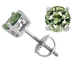 1.25 cts Genuine Green Sapphire Screw Back Earring Studs - 14kt White or Yellow Gold