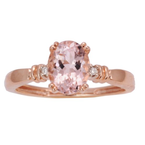 10K Rose Gold Morganite and Diamond 4 Prong Solitaire Ring, Size 8