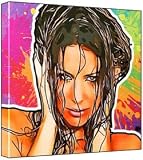 Evangeline Lilly - Pop Art Print (Multicolour; Paint Splat Background) 30 x 30 x 2 cm Medium Square Deep Box Canvas